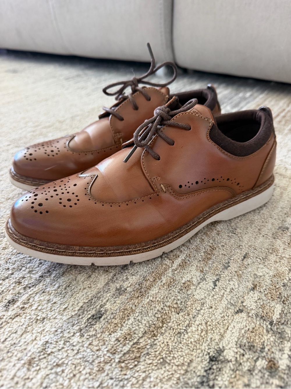 Stacy Adams Boys Dress Shoes size 4M Cognac Brown Wingtip Oxford